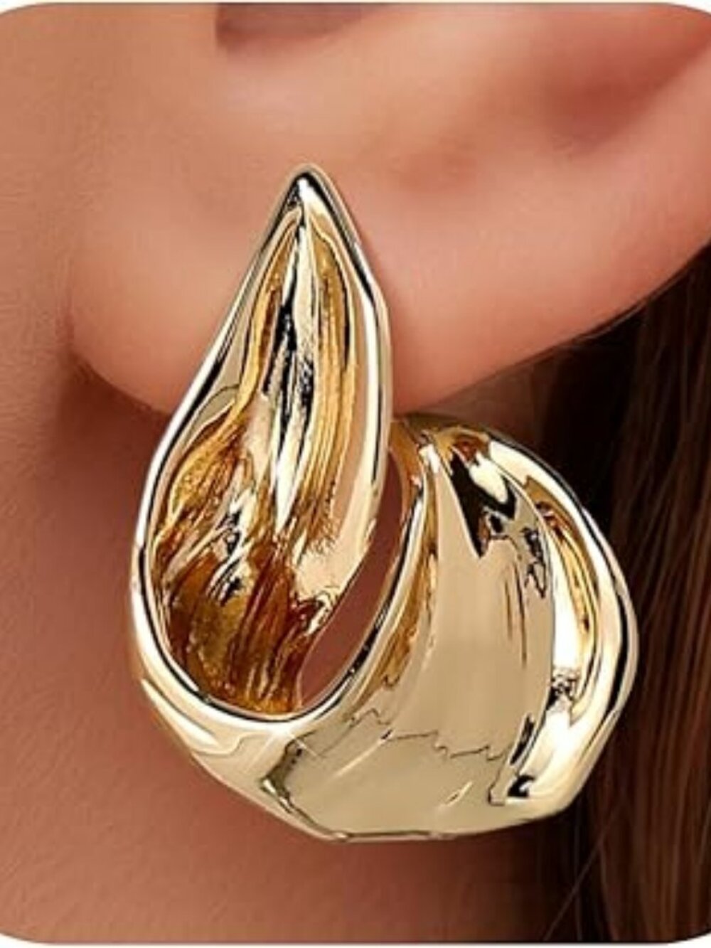 NEW Stud Earrings for Women 18k Gold Plated Earring Statement Trendy Double Wave